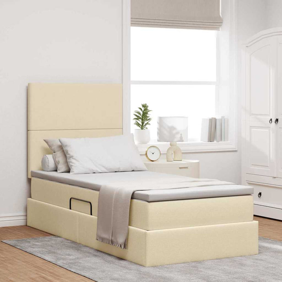 Opslag bed met matras met matras Crème 90 x 190 cm Polyester