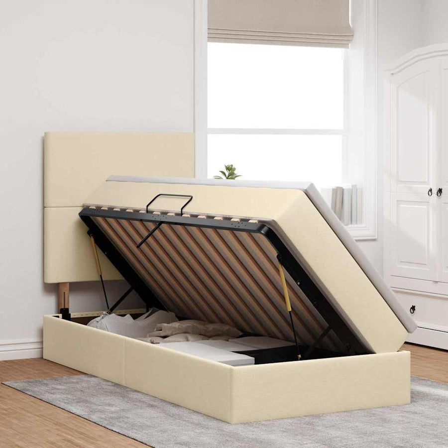 Opslag bed met matras met matras Crème 90 x 190 cm Polyester