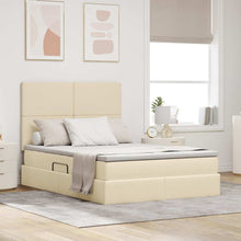 Opslag bed met matras met opslag Crème 140 x 190 cm Nep Leer