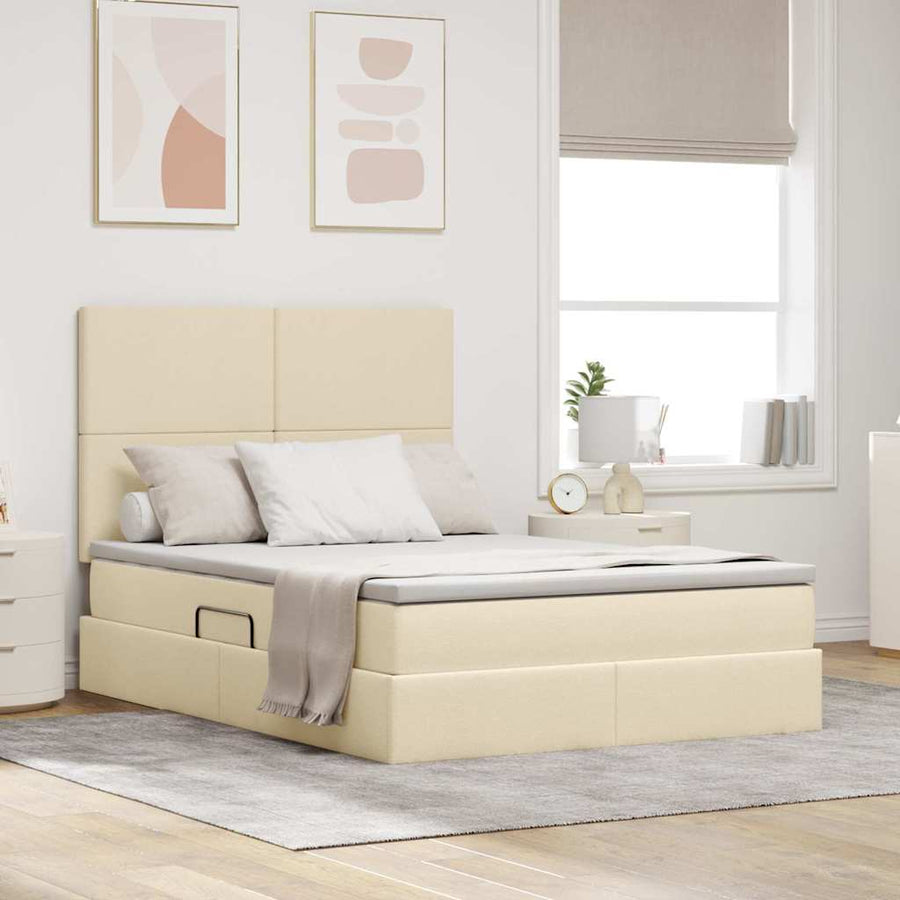 Opslag bed met matras met opslag Crème 140 x 190 cm Nep Leer