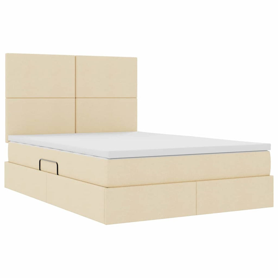 Opslag bed met matras met opslag Crème 140 x 190 cm Nep Leer