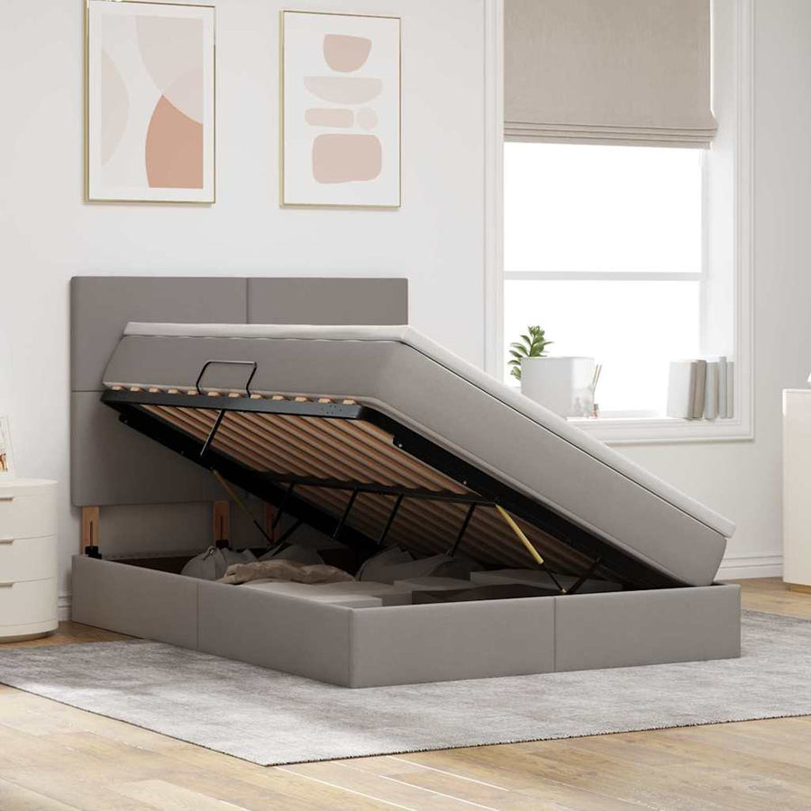 Opslag bed met matras met opslag Taupe 140 x 200 cm Nep Leer