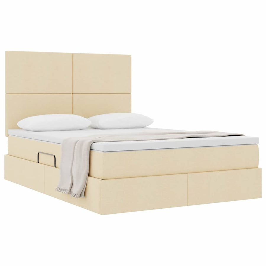 Opslag bed met matras met opslag Crème 140 x 200 cm Nep Leer