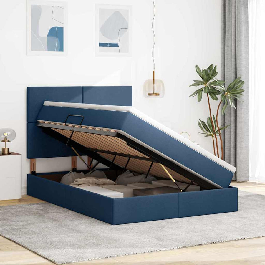 Opslag bed met matras met opslag Blauw 140 x 200 cm Nep Leer