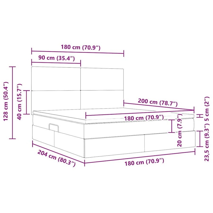 Opslag bed met matras Lichtgrijs 180 x 200 cm Nep Leer