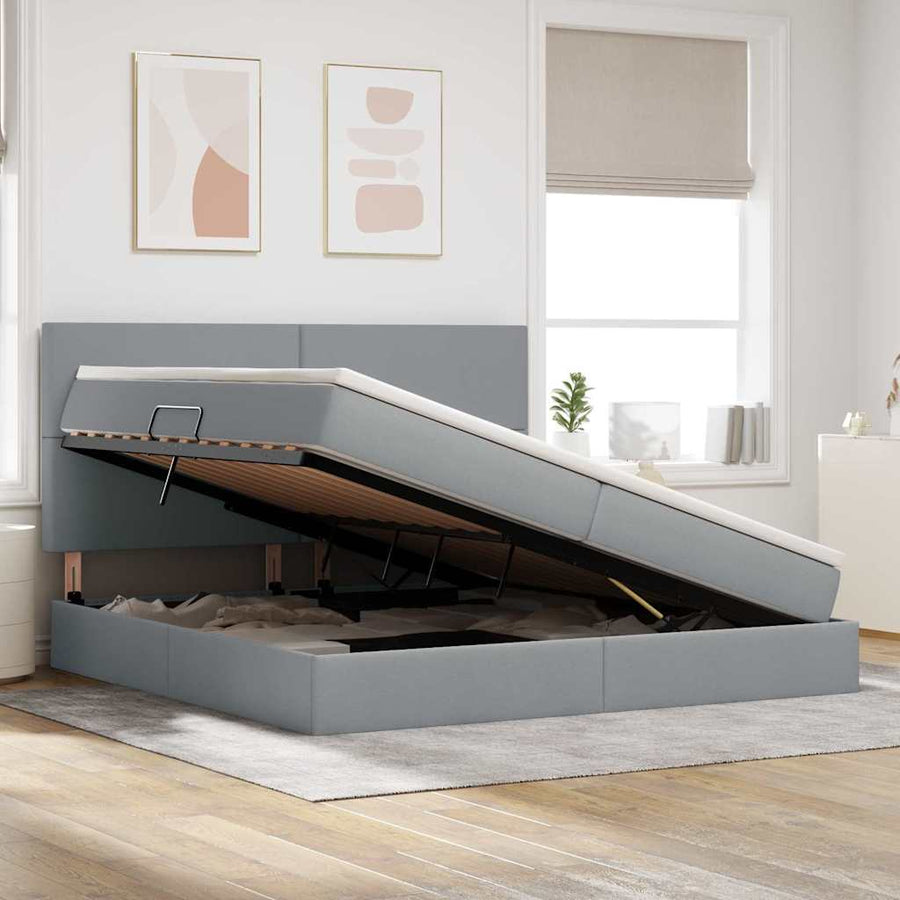 Opslag bed met matras Lichtgrijs 200 x 200 cm Nep Leer
