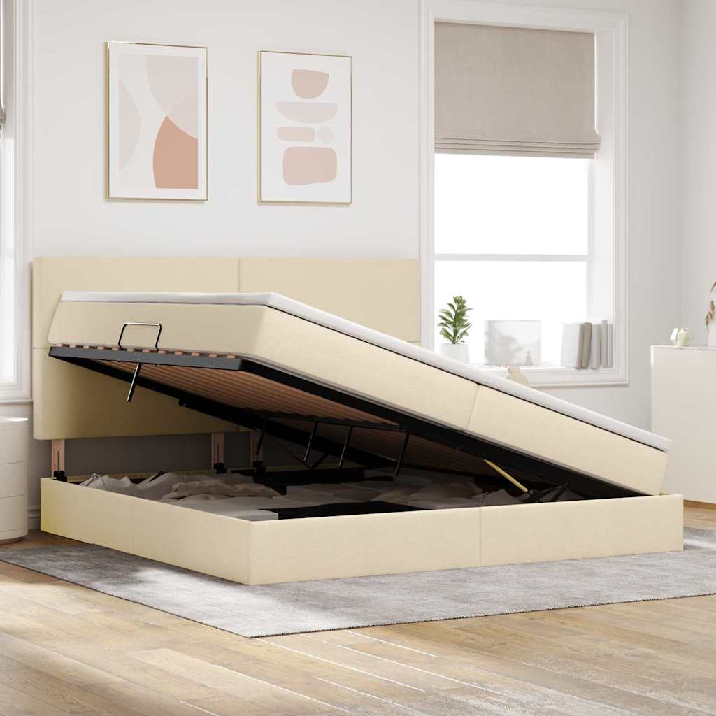 Opslag bed met matras met matras Crème 200 x 200 cm Polyester