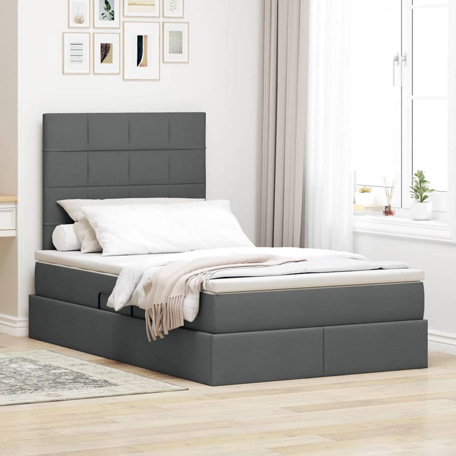 Opslag bed met matras Donkergrijs 120 x 190 cm Nep Leer