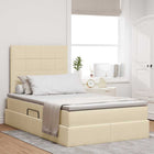 Storage bed with mattress with mattress Cream 120 x 190 cm Fabric