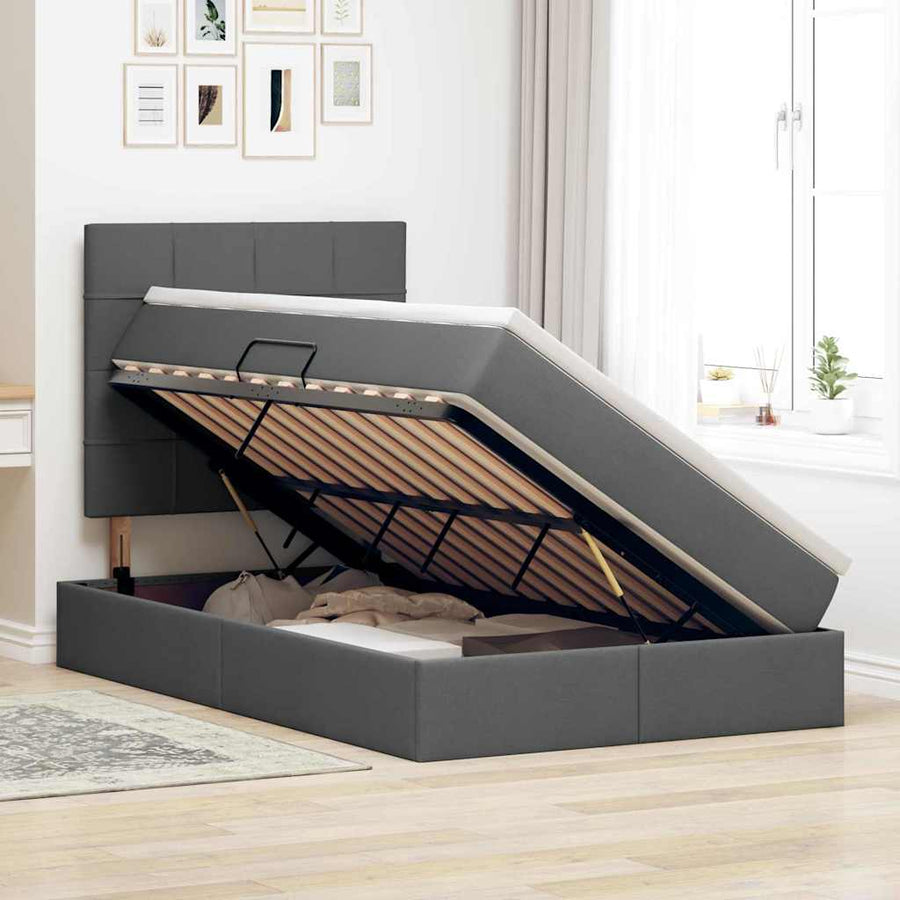 Opslag bed met matras Donkergrijs 120 x 200 cm Nep Leer