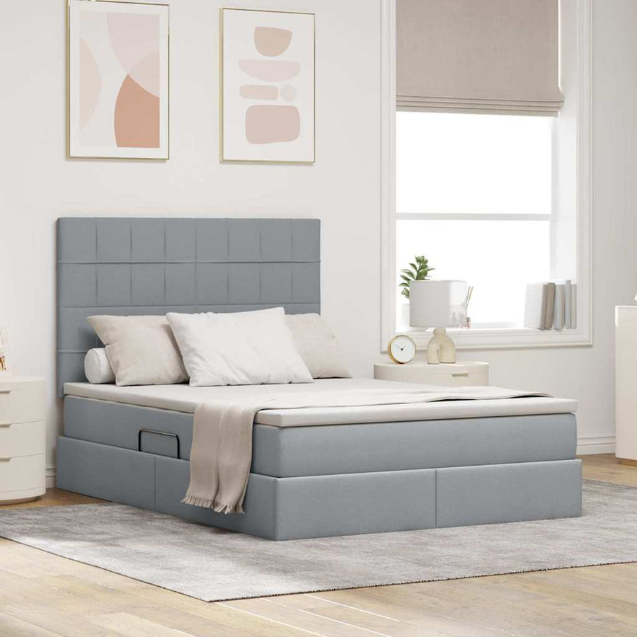 Opslag bed met matras Lichtgrijs 140 x 190 cm Nep Leer