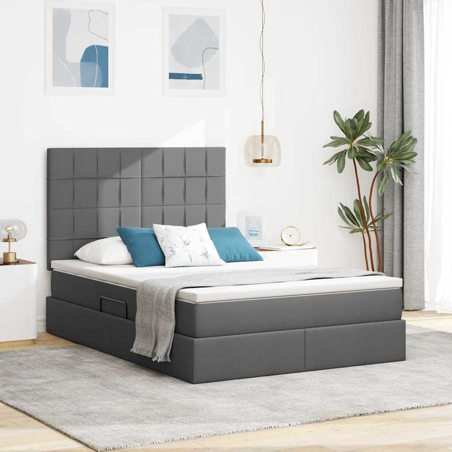 Opslag bed met matras Donkergrijs 140 x 190 cm Nep Leer