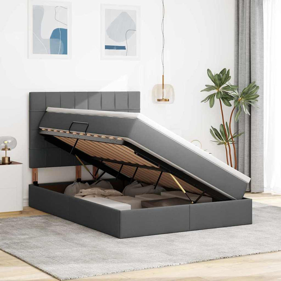Opslag bed met matras Donkergrijs 140 x 190 cm Nep Leer