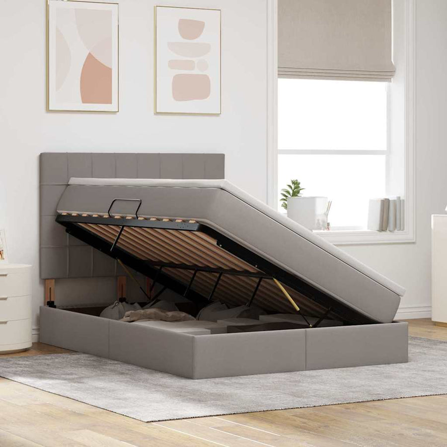 Opslag bed met matras met opslag Taupe 140 x 200 cm Nep Leer