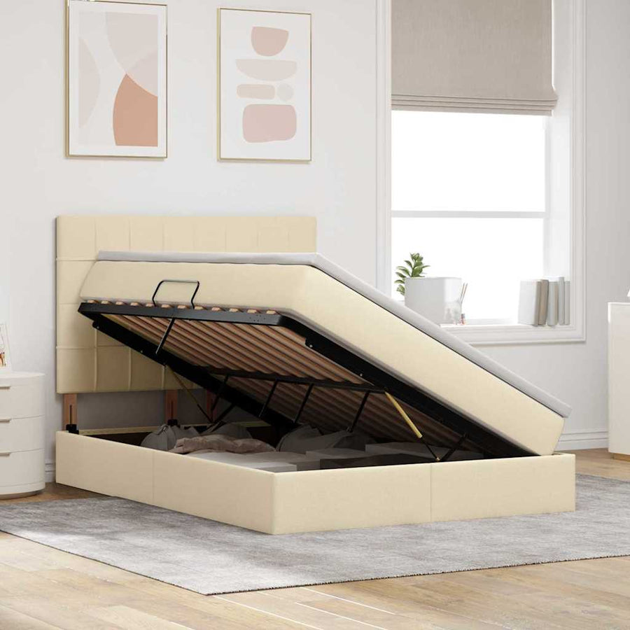 Opslag bed met matras met opslag Crème 140 x 200 cm Nep Leer