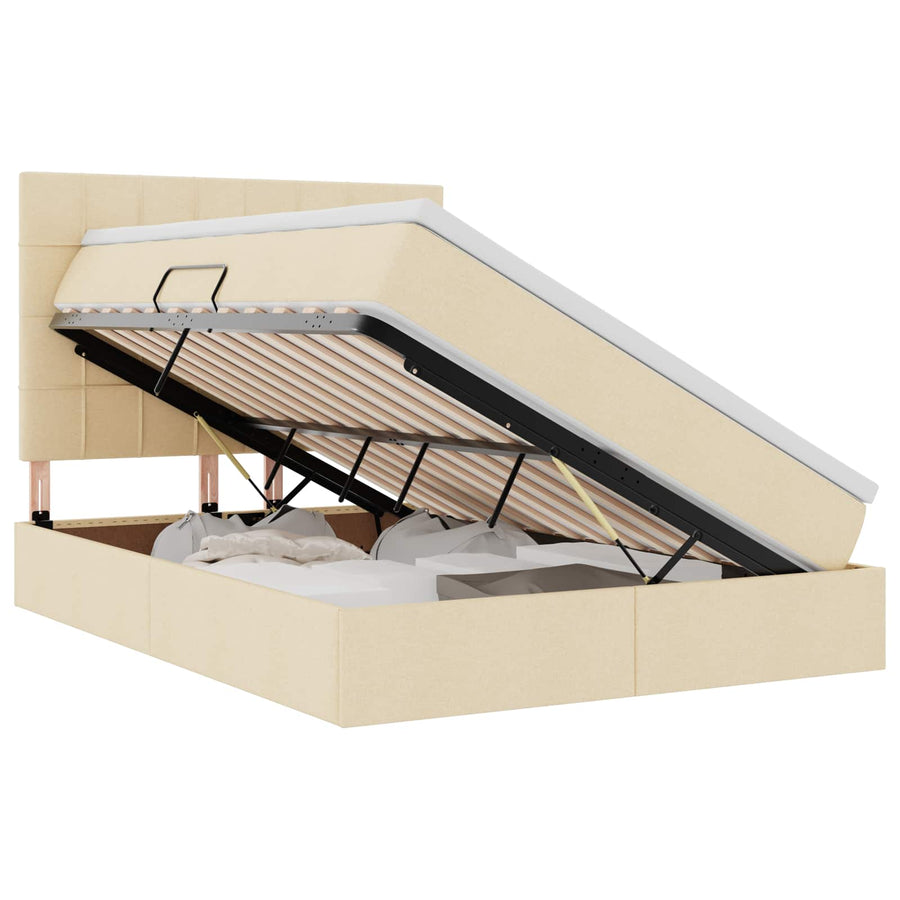 Opslag bed met matras met opslag Crème 140 x 200 cm Nep Leer