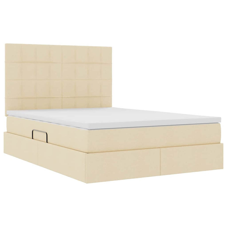 Opslag bed met matras met opslag Crème 140 x 200 cm Nep Leer