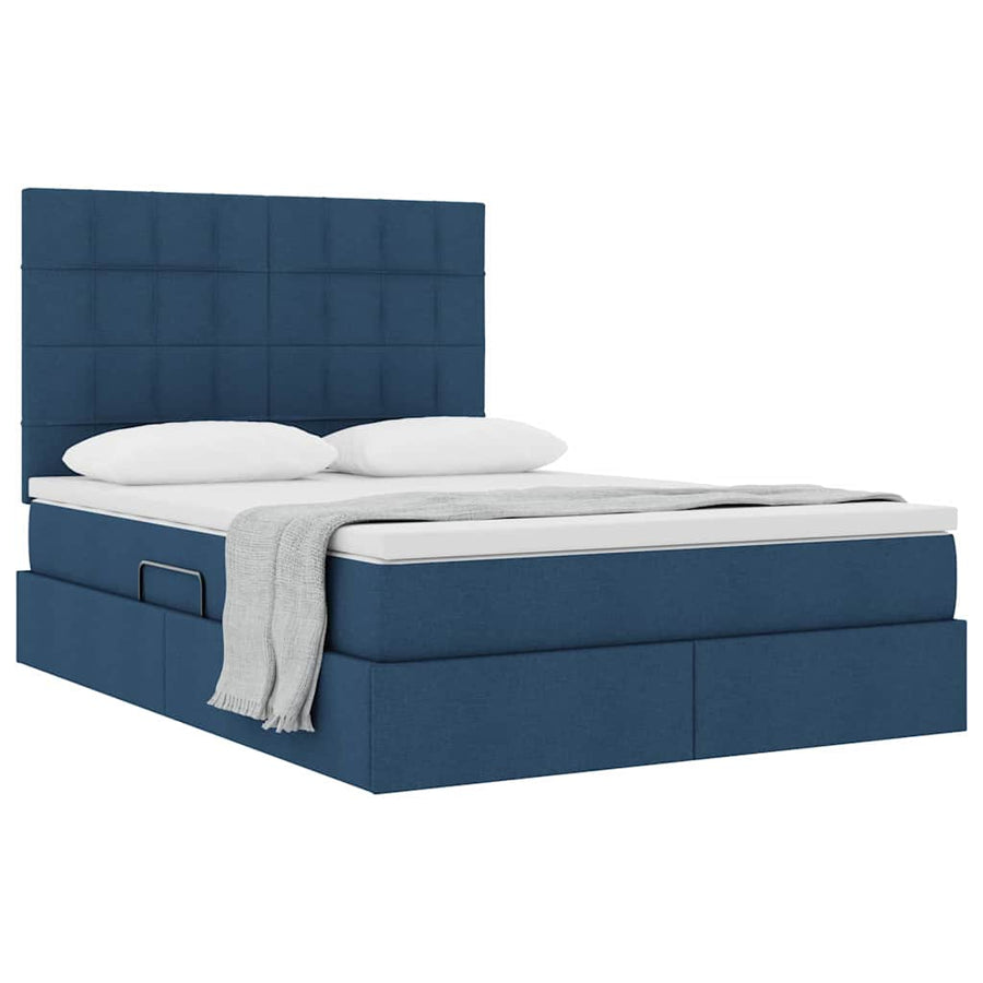 Opslag bed met matras met opslag Blauw 140 x 200 cm Nep Leer