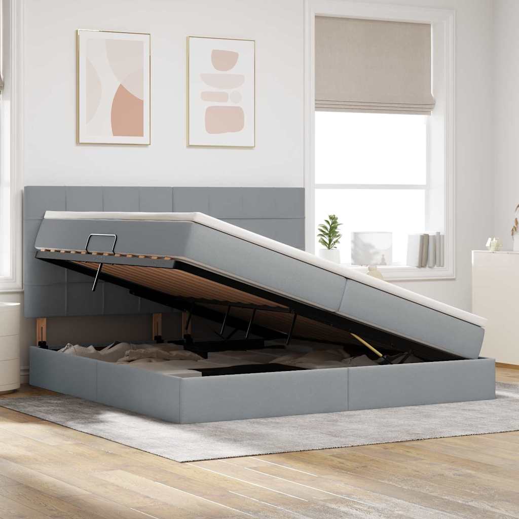 Opslag bed met matras Lichtgrijs 200 x 200 cm Nep Leer