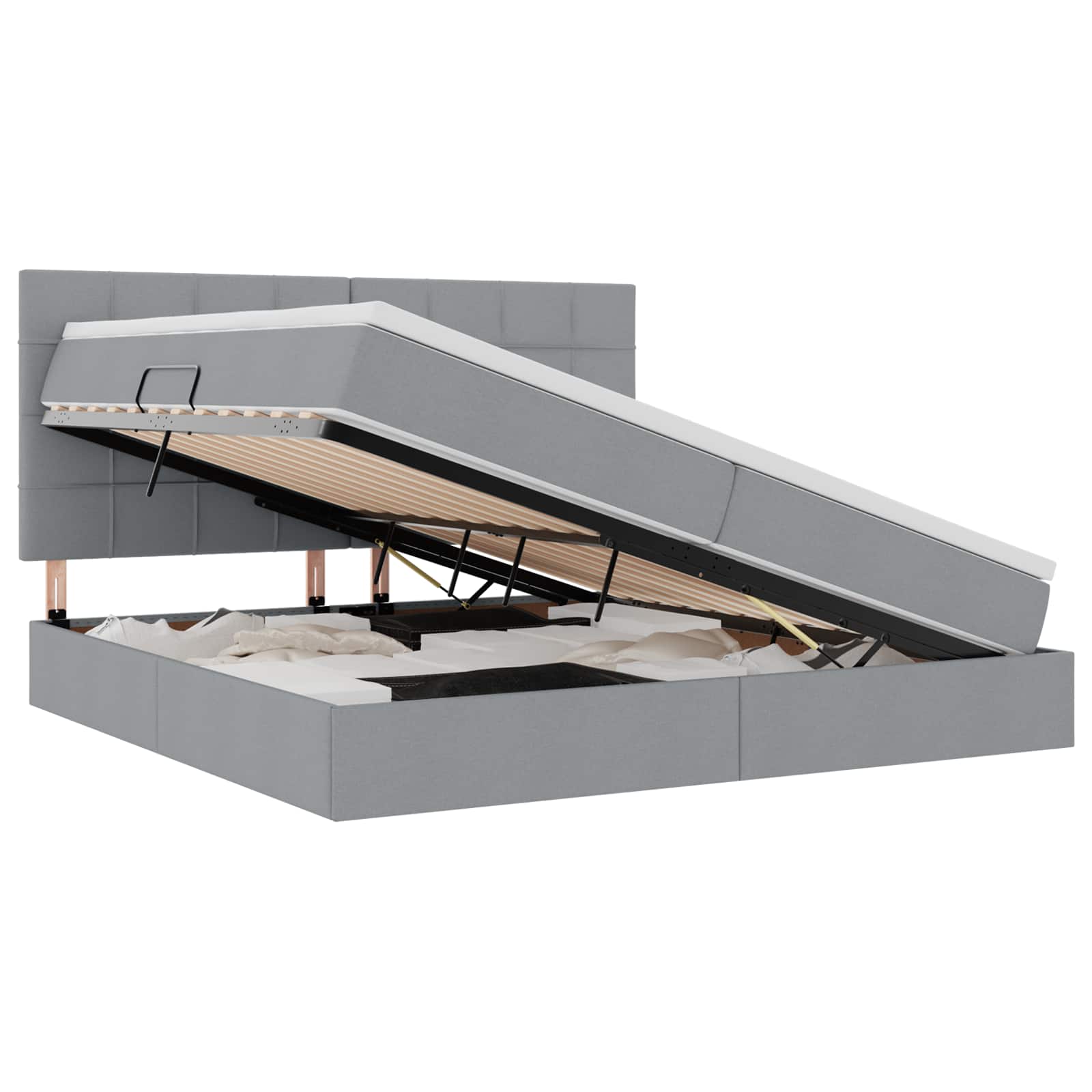 Opslag bed met matras Lichtgrijs 200 x 200 cm Nep Leer
