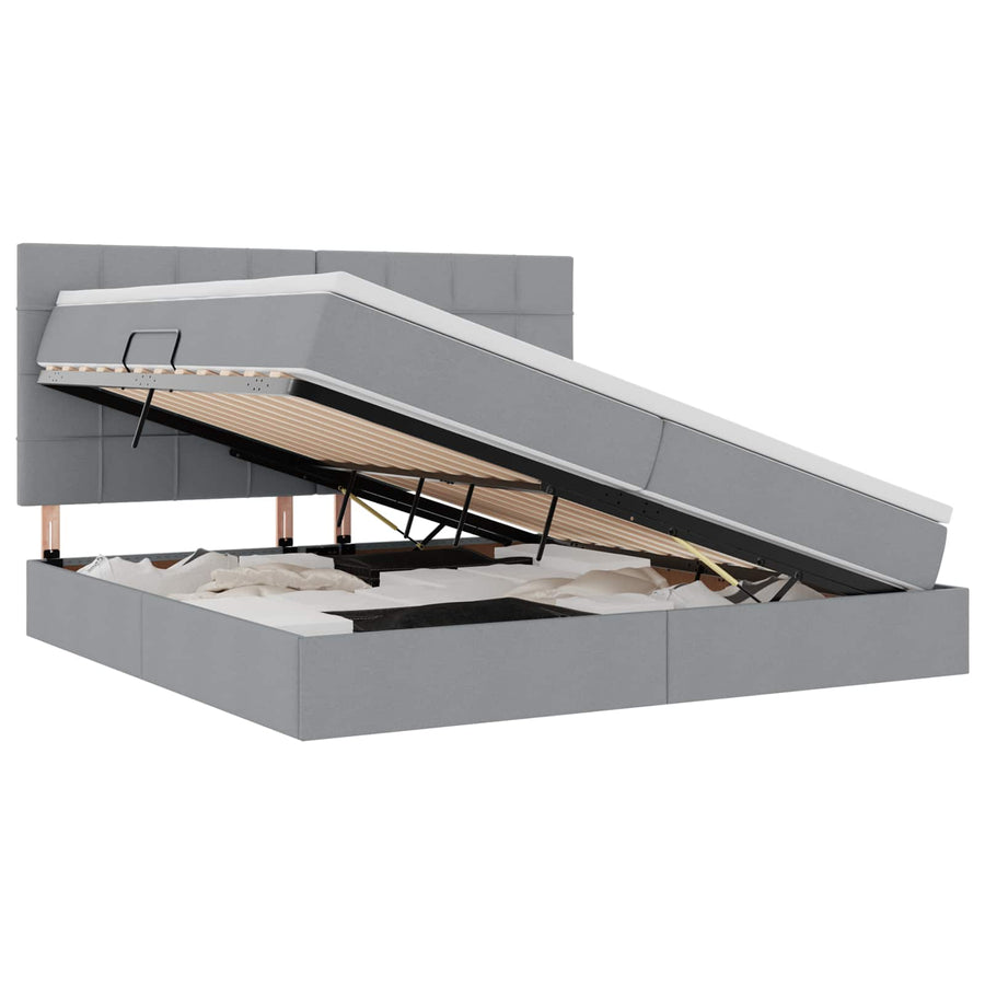 Opslag bed met matras Lichtgrijs 200 x 200 cm Nep Leer