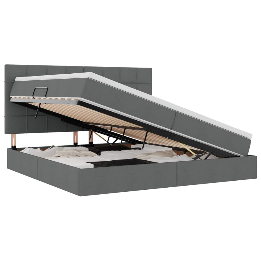 Opslag bed met matras Donkergrijs 200 x 200 cm Nep Leer