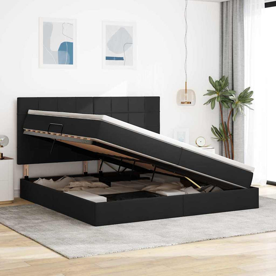 Opslag bed met matras met opslag Zwart 200 x 200 cm Nep Leer