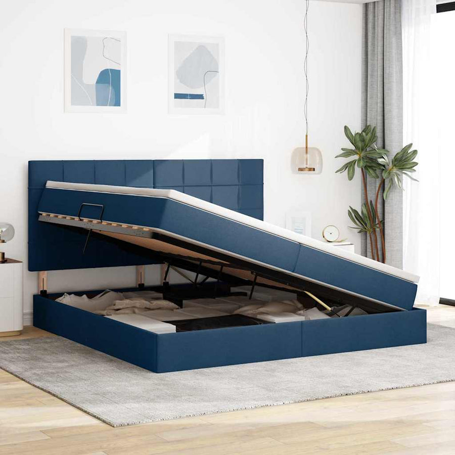 Opslag bed met matras met opslag Blauw 200 x 200 cm Nep Leer