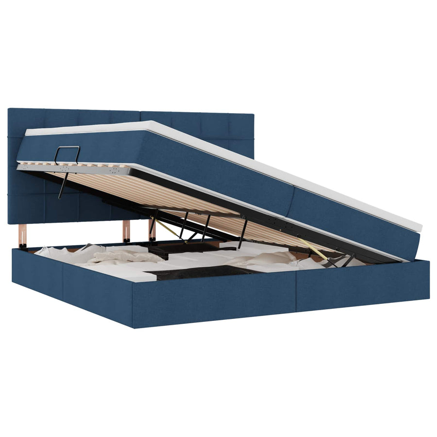 Opslag bed met matras met opslag Blauw 200 x 200 cm Nep Leer