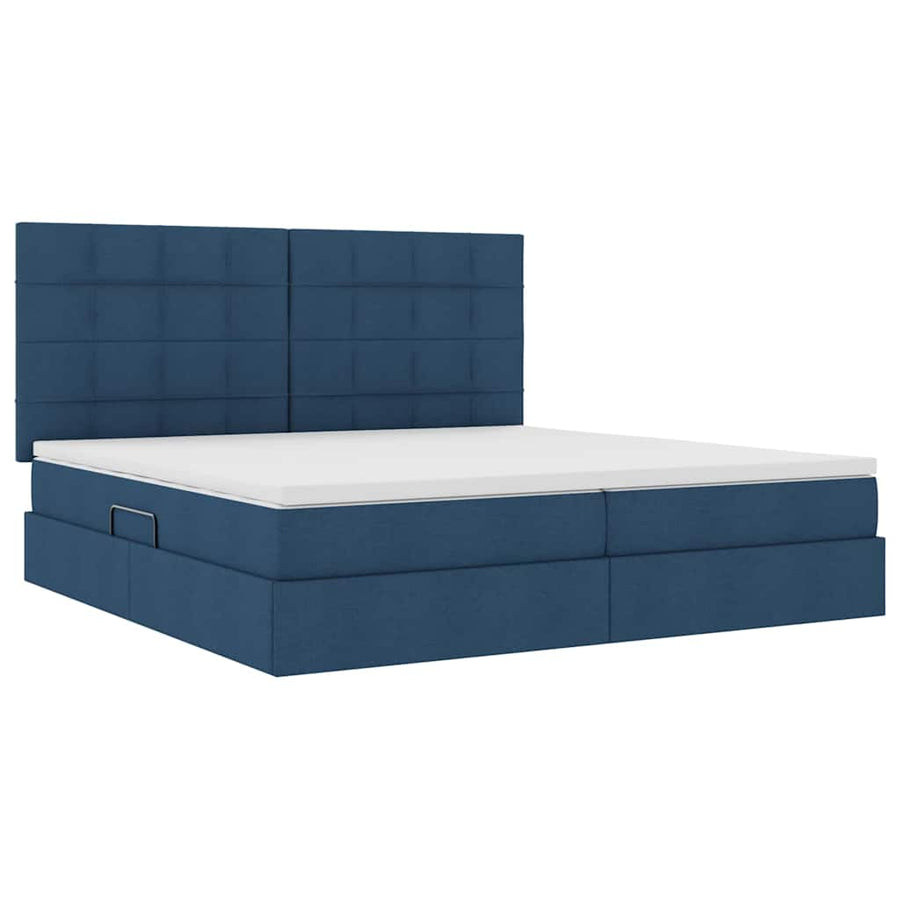 Opslag bed met matras met opslag Blauw 200 x 200 cm Nep Leer