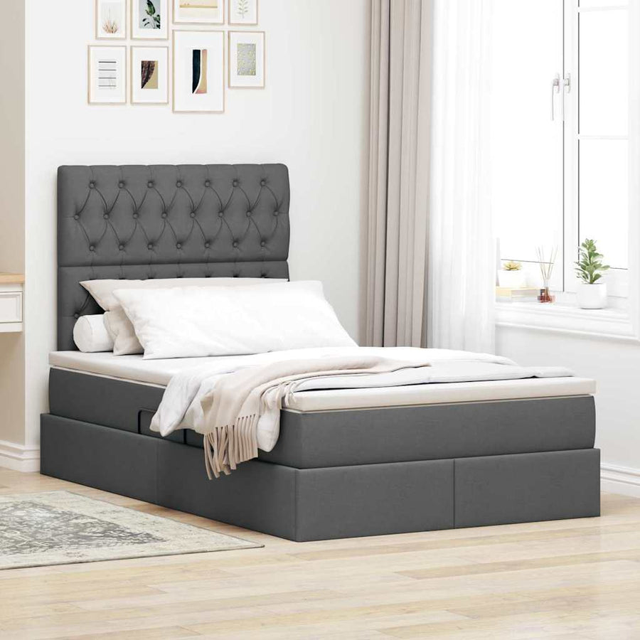Opslag Bed Met Matras Polyester Donkergrijs 120 x 190 cm Geborduurd ontwerp