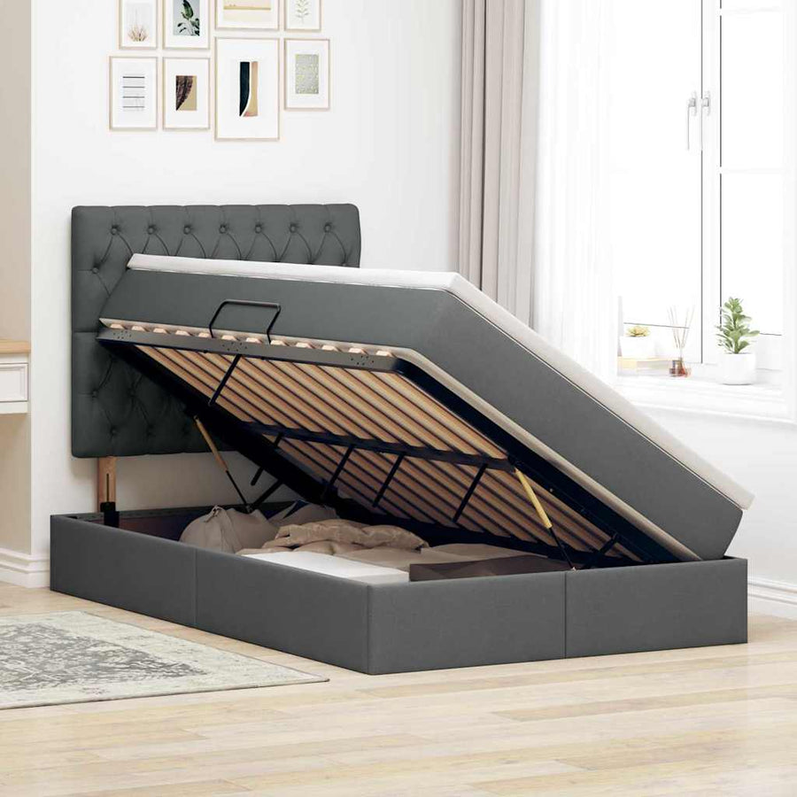 Opslag Bed Met Matras Polyester Donkergrijs 120 x 190 cm Geborduurd ontwerp