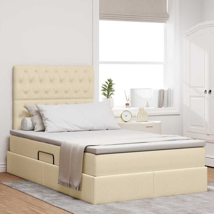 Opslag bed met matras met matras Crème 120 x 190 cm Stof