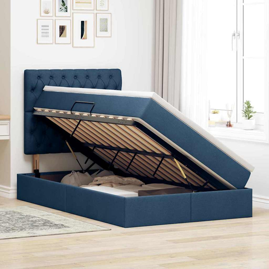 Opslag bed met matras met matras Blauw 120 x 190 cm Stof