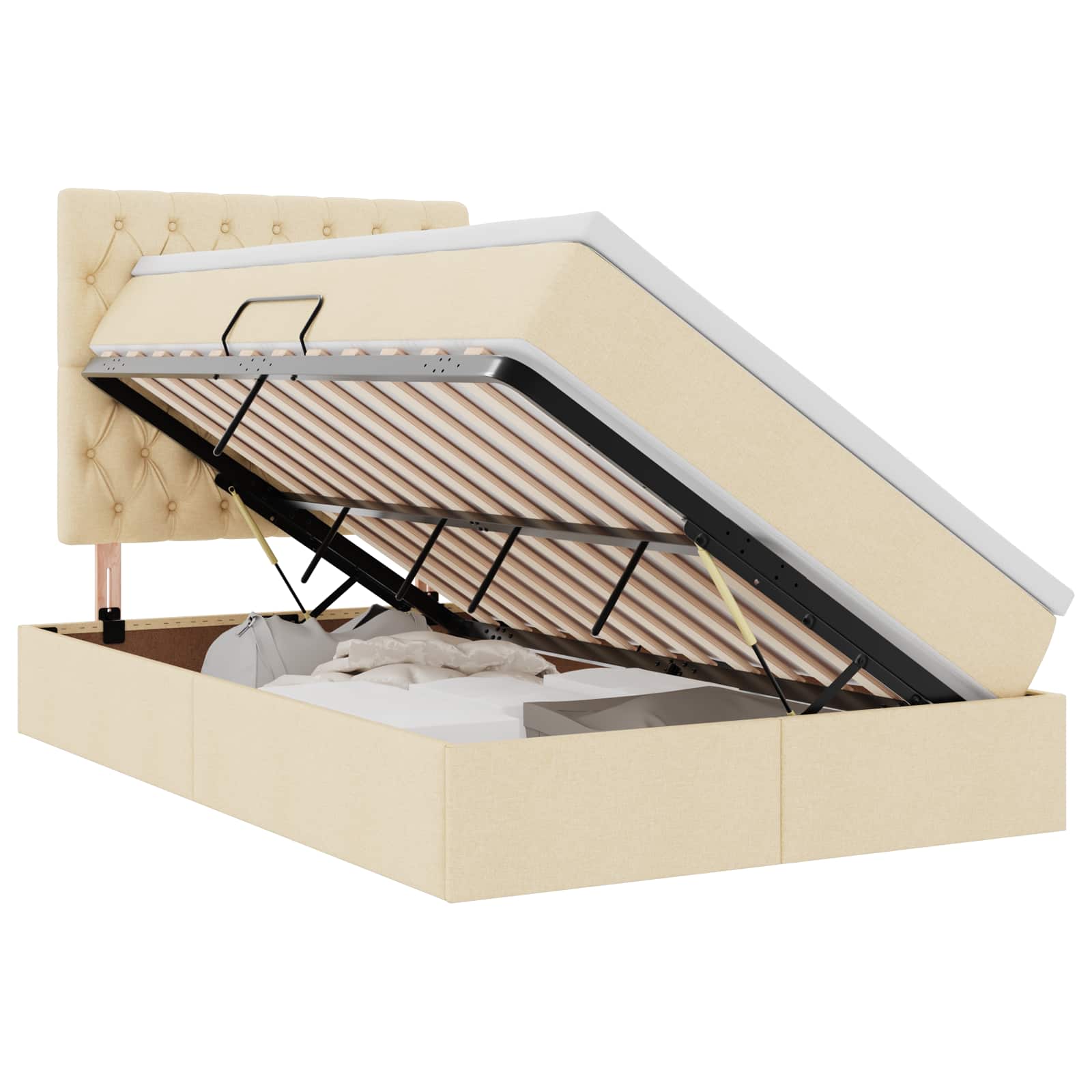 Opslag bed met matras met opslag Crème 120 x 200 cm Nep Leer
