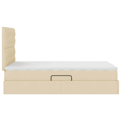 Opslag bed met matras met opslag Crème 120 x 200 cm Nep Leer