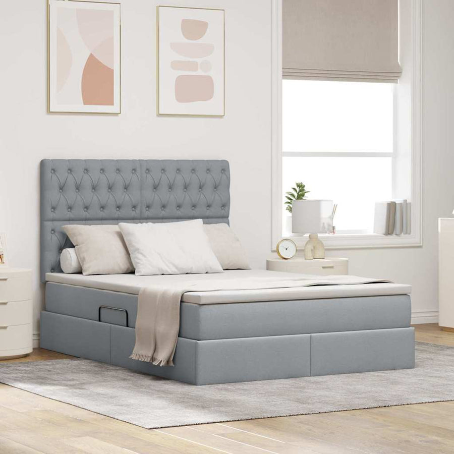 Opslag bed met matras Lichtgrijs 140 x 190 cm Nep Leer