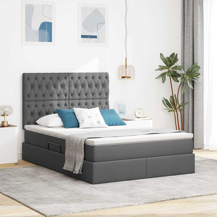 Opslag bed met matras Donkergrijs 140 x 190 cm Nep Leer