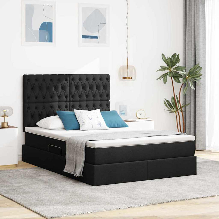 Opslag bed met matras met opslag Zwart 140 x 190 cm Nep Leer