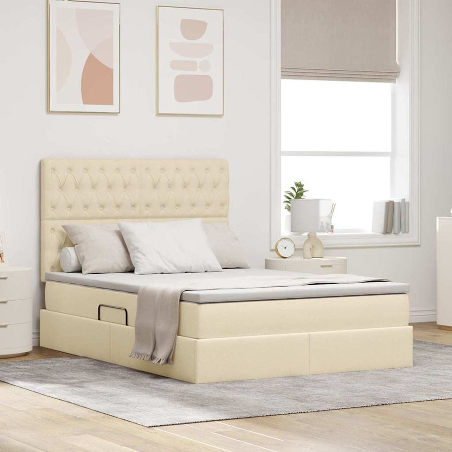 Opslag bed met matras met opslag Crème 140 x 190 cm Nep Leer