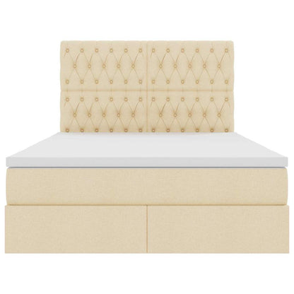 Opslag bed met matras met opslag Crème 140 x 190 cm Nep Leer