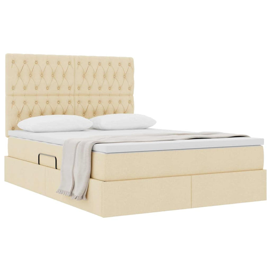 Opslag bed met matras met opslag Crème 140 x 190 cm Nep Leer