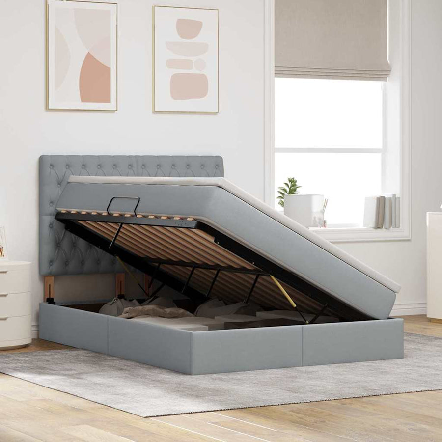Opslag bed met matras Lichtgrijs 140 x 200 cm Nep Leer