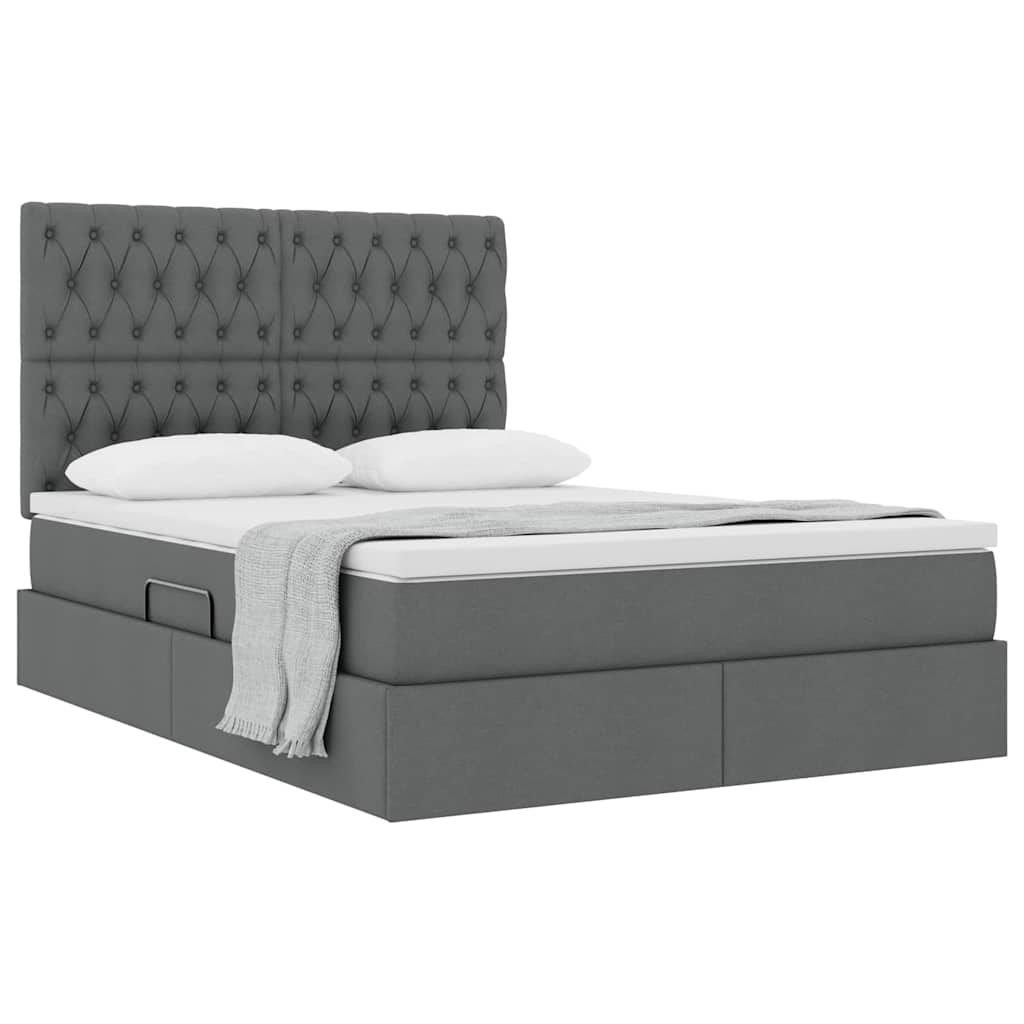 Opslag Bed Met Matras Polyester Donkergrijs 140 x 200 cm Geborduurd ontwerp
