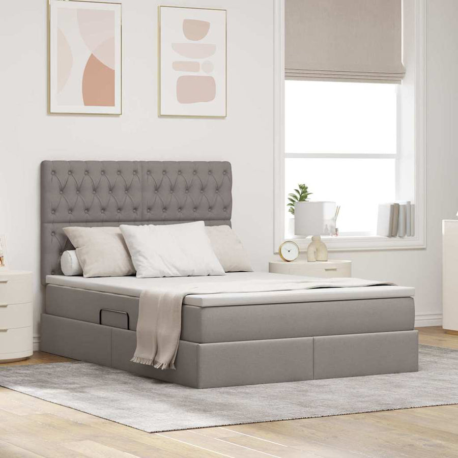 Opslag bed met matras met opslag Taupe 140 x 200 cm Nep Leer