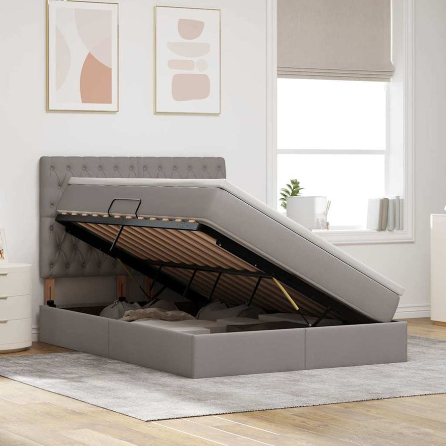 Opslag bed met matras met opslag Taupe 140 x 200 cm Nep Leer