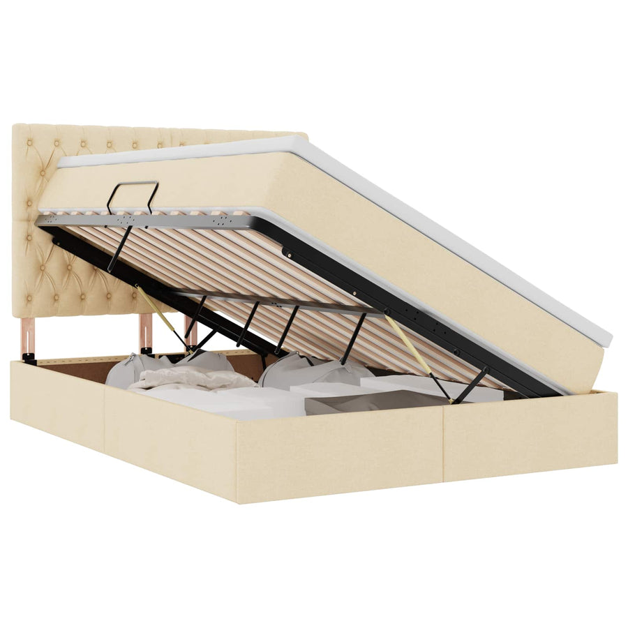 Opslag bed met matras met opslag Crème 140 x 200 cm Nep Leer