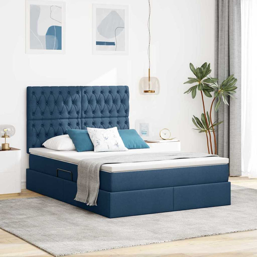 Opslag bed met matras met opslag Blauw 140 x 200 cm Nep Leer