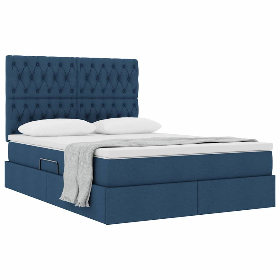 Opslag bed met matras met opslag Blauw 140 x 200 cm Nep Leer