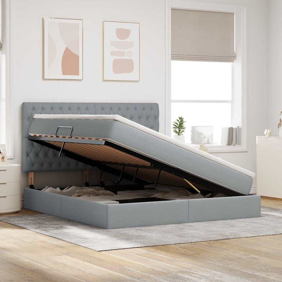 Opslag bed met matras Lichtgrijs 160 x 200 cm Nep Leer